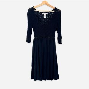 Vintage Diane Von Furstenberg Crochet Knit Viscose Silk‎ Dress Black Size Medium